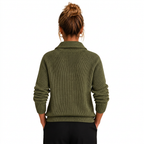 Women's Cashmere-Look Half-Zip Knitted Pullover Sweater with Long Sleeves