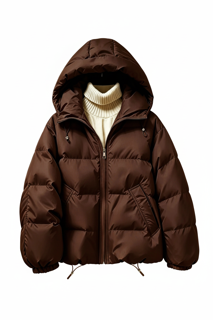 Women's Puffer Jacket - Dark Brown