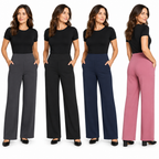 Woman modelling dark grey pull-on trousers