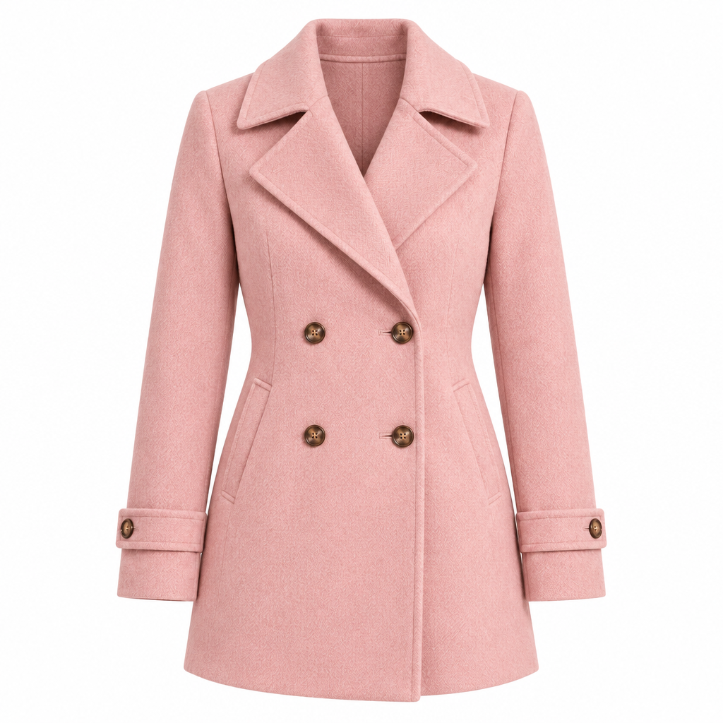Women's Short Tailored Pea Coat - Double-Breasted, Wrinkle-Resistant
