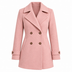 Women's Short Tailored Pea Coat - Double-Breasted, Wrinkle-Resistant