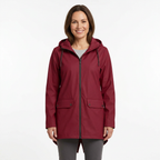 Woman modelling Wine Red hooded rain jacket