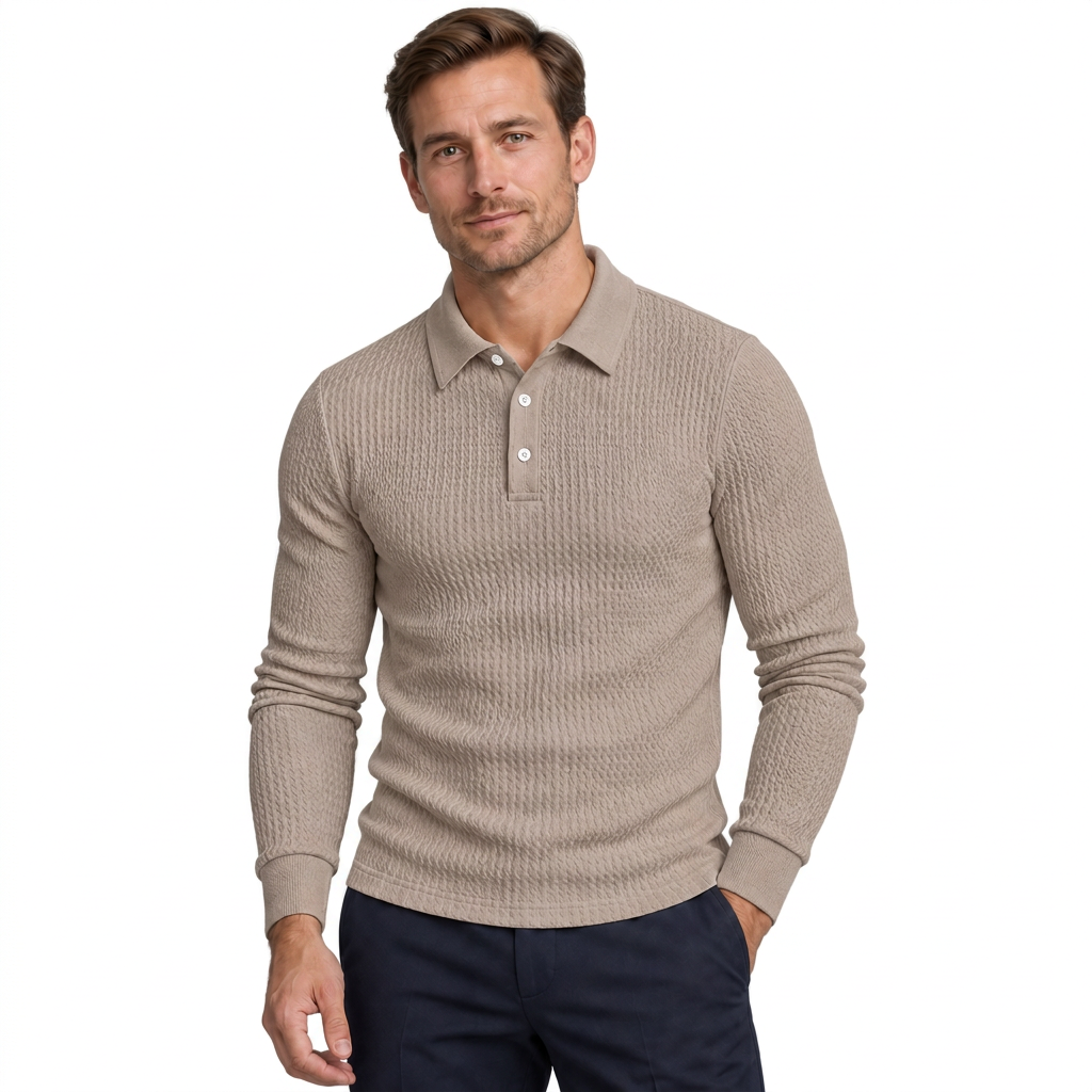 Men's Ribbed Long-Sleeve Polo Sweater – Slim Fit