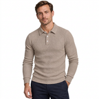 Men's Ribbed Long-Sleeve Polo Sweater – Slim Fit