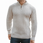 Men’s Half-Zip Jumper in Merino Wool with Aran Pattern for Warmth