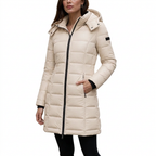Women's Mid-Length Quilted Puffer Jacket with Detachable Hood