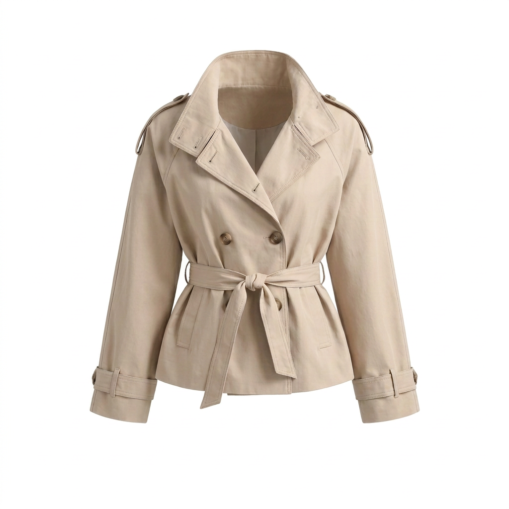 Modern Cotton Trench Coat with Funnel Neck for Women