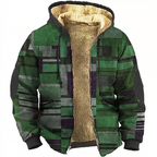 Green patchwork hooded jacket on white background