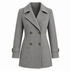 Women's Short Tailored Pea Coat - Double-Breasted, Wrinkle-Resistant