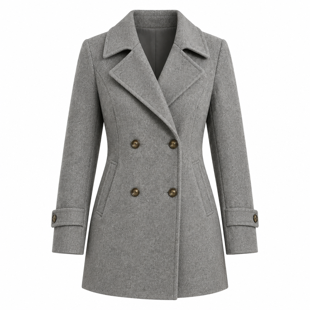 Women's Short Tailored Pea Coat - Double-Breasted, Wrinkle-Resistant