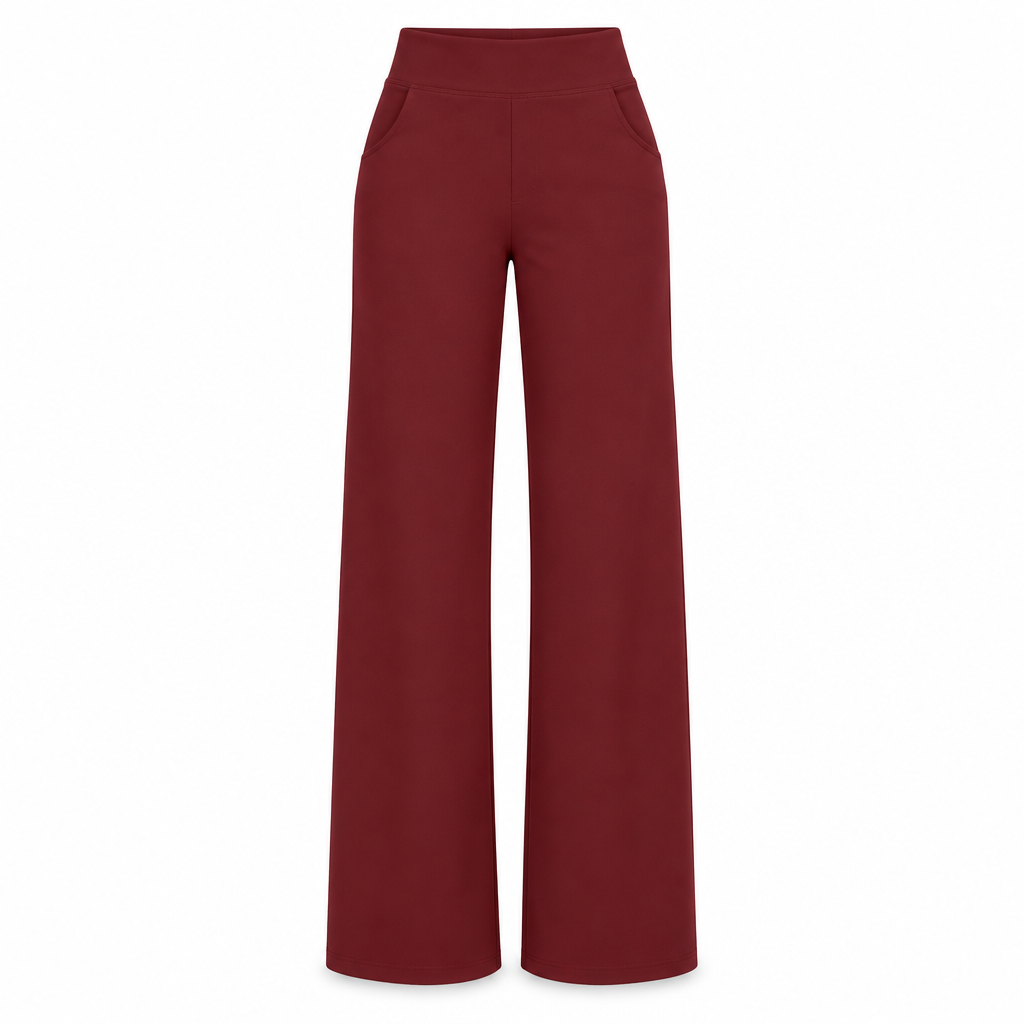 Wine red pull-on wide-leg trousers