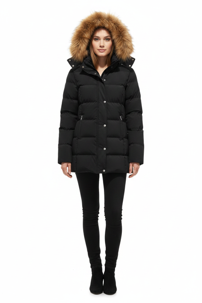 Women's Quilted Puffer Jacket - modell framifrån