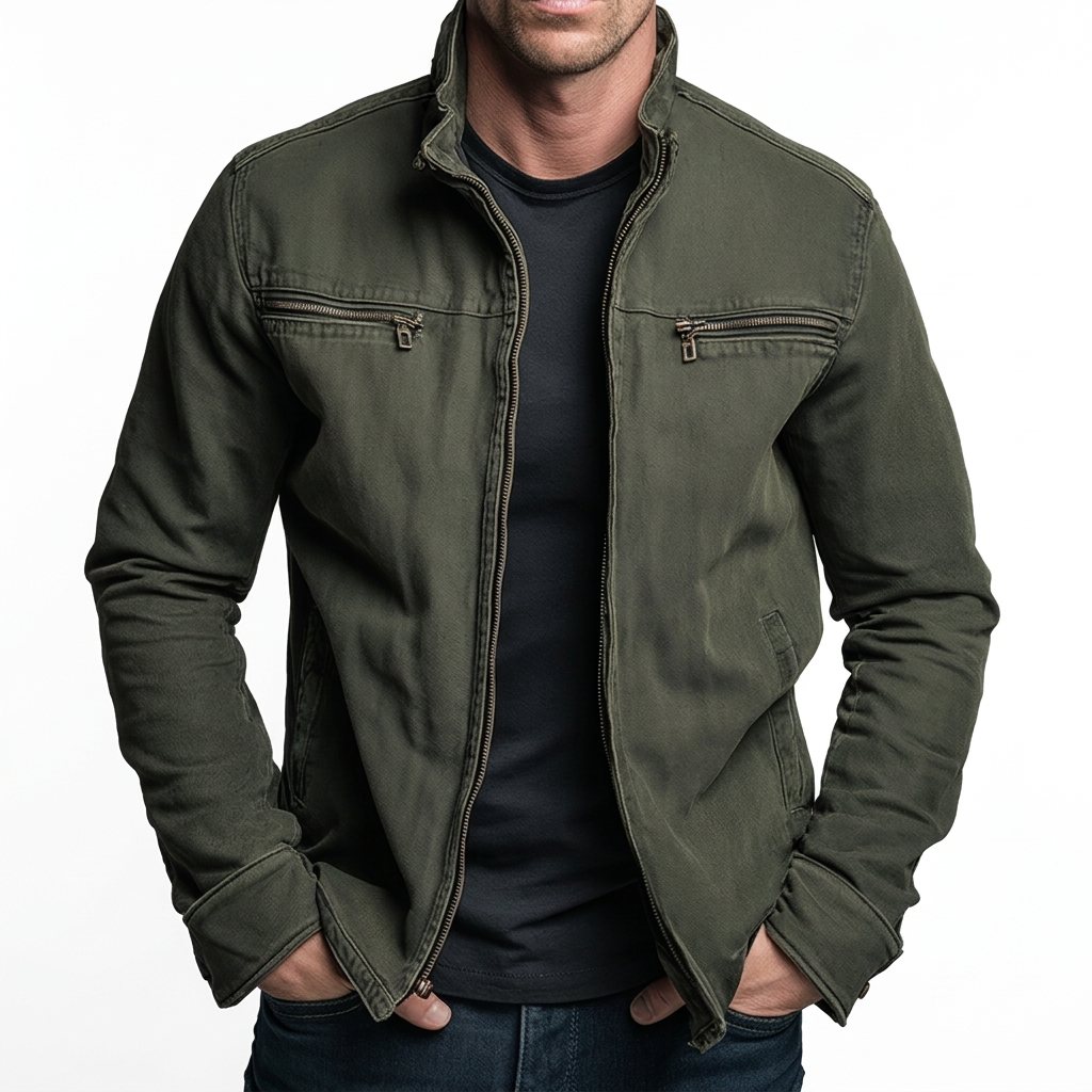 Men's Vintage Zip Jacket Stand Collar Autumn Winter Layer