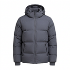 Men's Hooded Puffer Jacket with Zip Pockets and Ribbed Cuffs