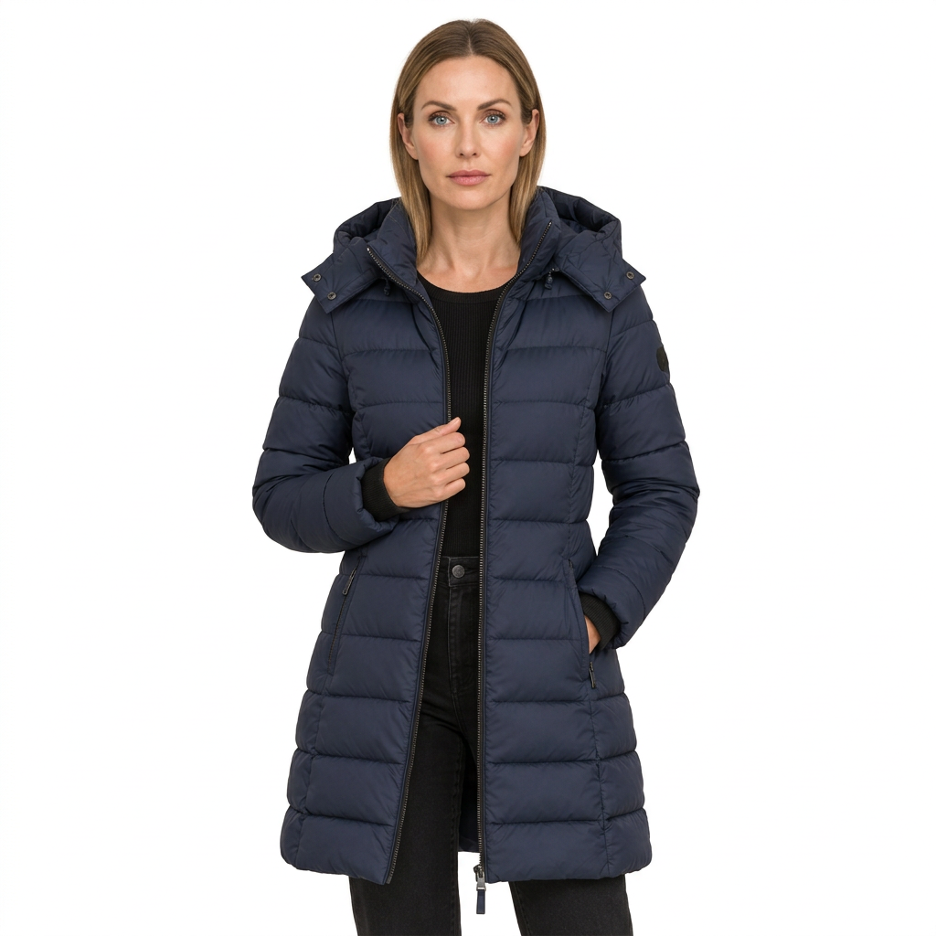 Women's Mid Length Puffer Jacket with Detachable Hood