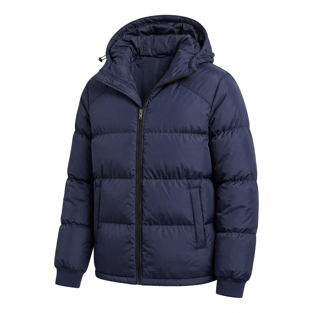 Men’s Hooded Puffer Jacket - Front Zip