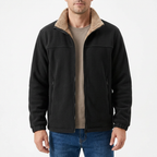 Man modelling black sherpa-lined fleece jacket
