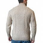 Men’s Half-Zip Jumper in Merino Wool with Aran Pattern for Warmth