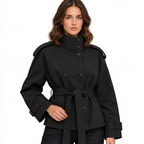 Women's Cropped Double Breasted Trench Jacket with Belt