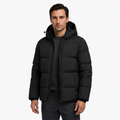 Men's Hooded Puffer Jacket with Zip Pockets and Ribbed Cuffs