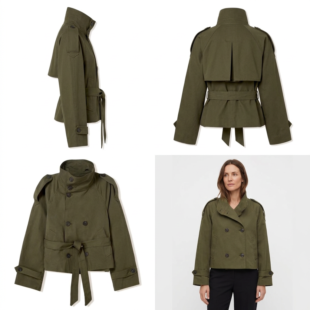 Women's Short Double-Breasted Trench Coat with Belt