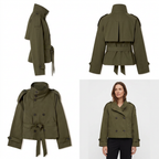 Women's Short Double-Breasted Trench Coat with Belt
