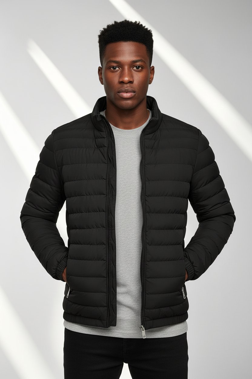 Men's Puffer Jacket - Black Front