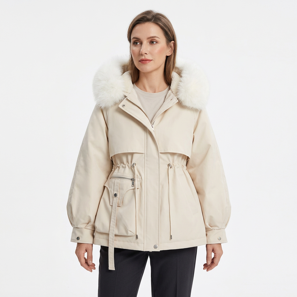 Women's Parka with Hood and Adjustable Waist
