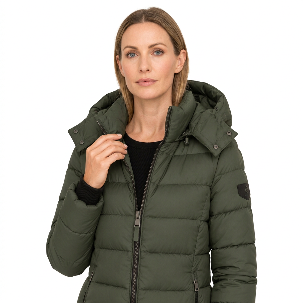 Women's Mid Length Puffer Jacket with Detachable Hood