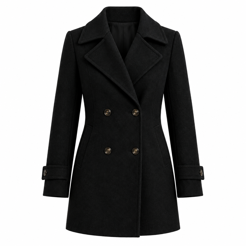 Women's Short Tailored Pea Coat - Double-Breasted, Wrinkle-Resistant