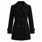 Women's Short Tailored Pea Coat - Double-Breasted, Wrinkle-Resistant