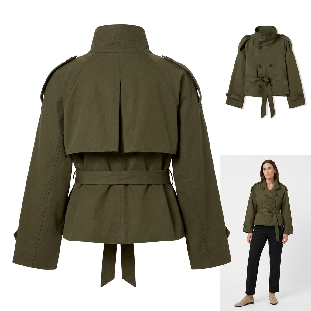 Women's Short Double-Breasted Trench Coat with Belt