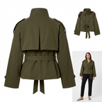 Women's Short Double-Breasted Trench Coat with Belt