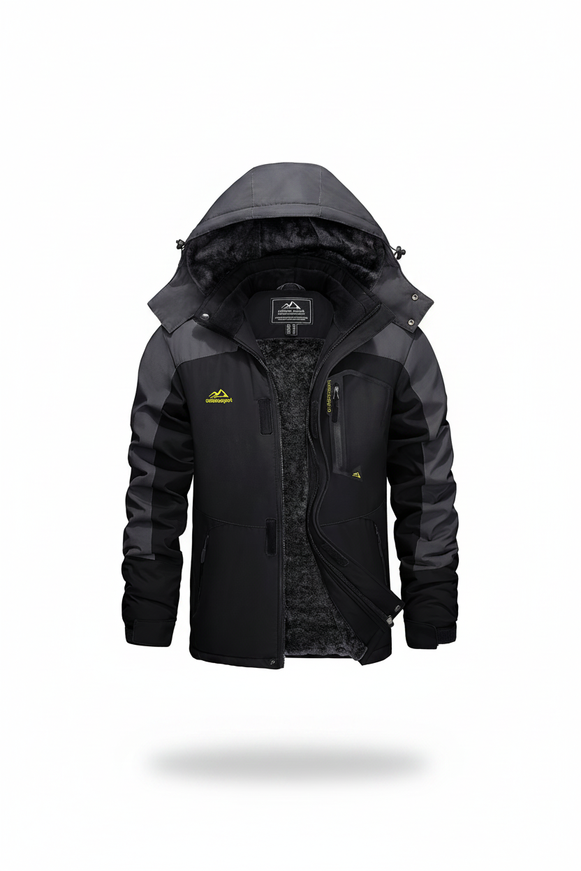 Men's hooded winter fleece lined jacket on a white background