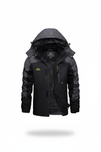 Men's hooded winter fleece lined jacket on a white background