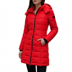 Women's Mid-Length Quilted Puffer Jacket with Detachable Hood