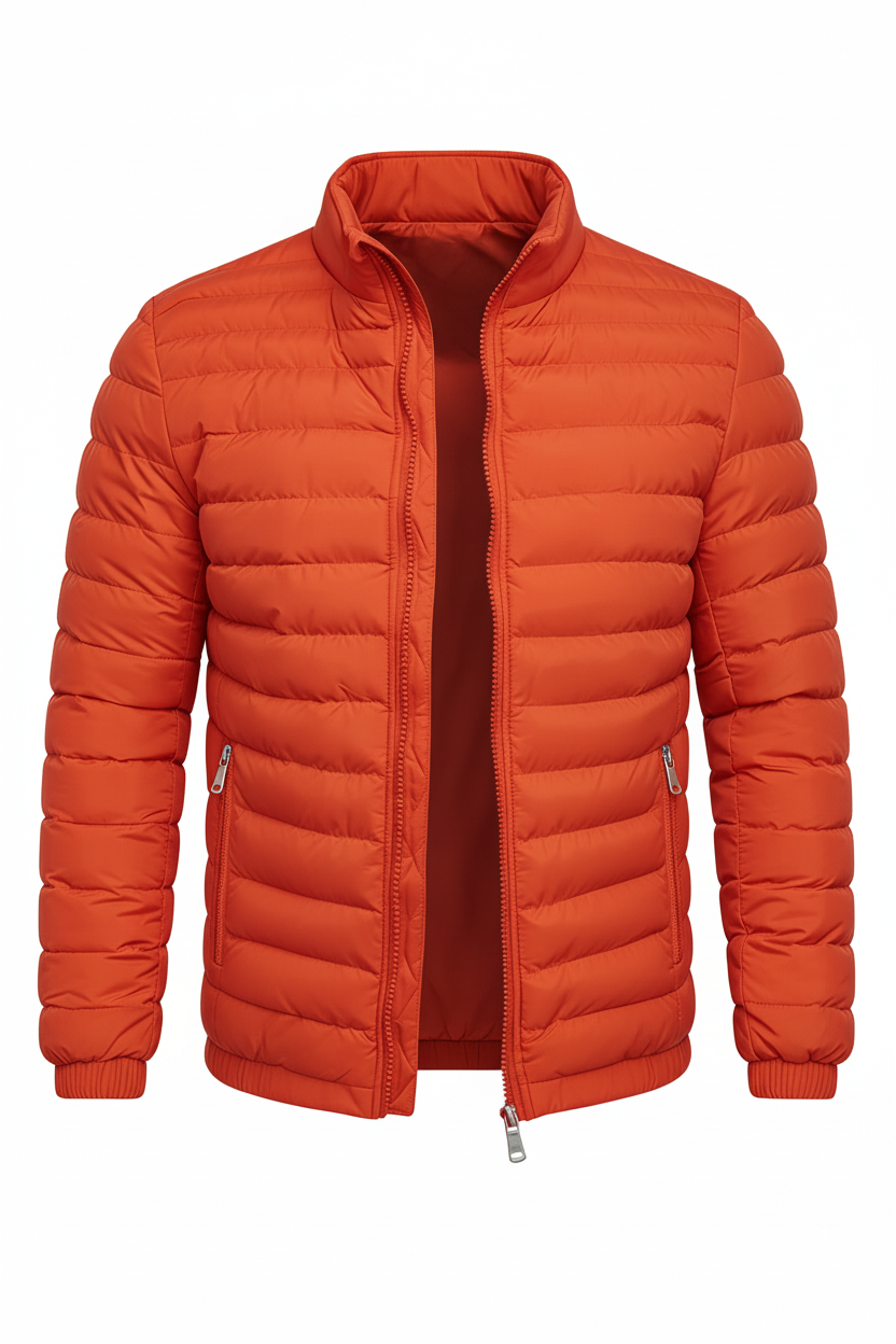 Men's Puffer Jacket - Orange Red Front