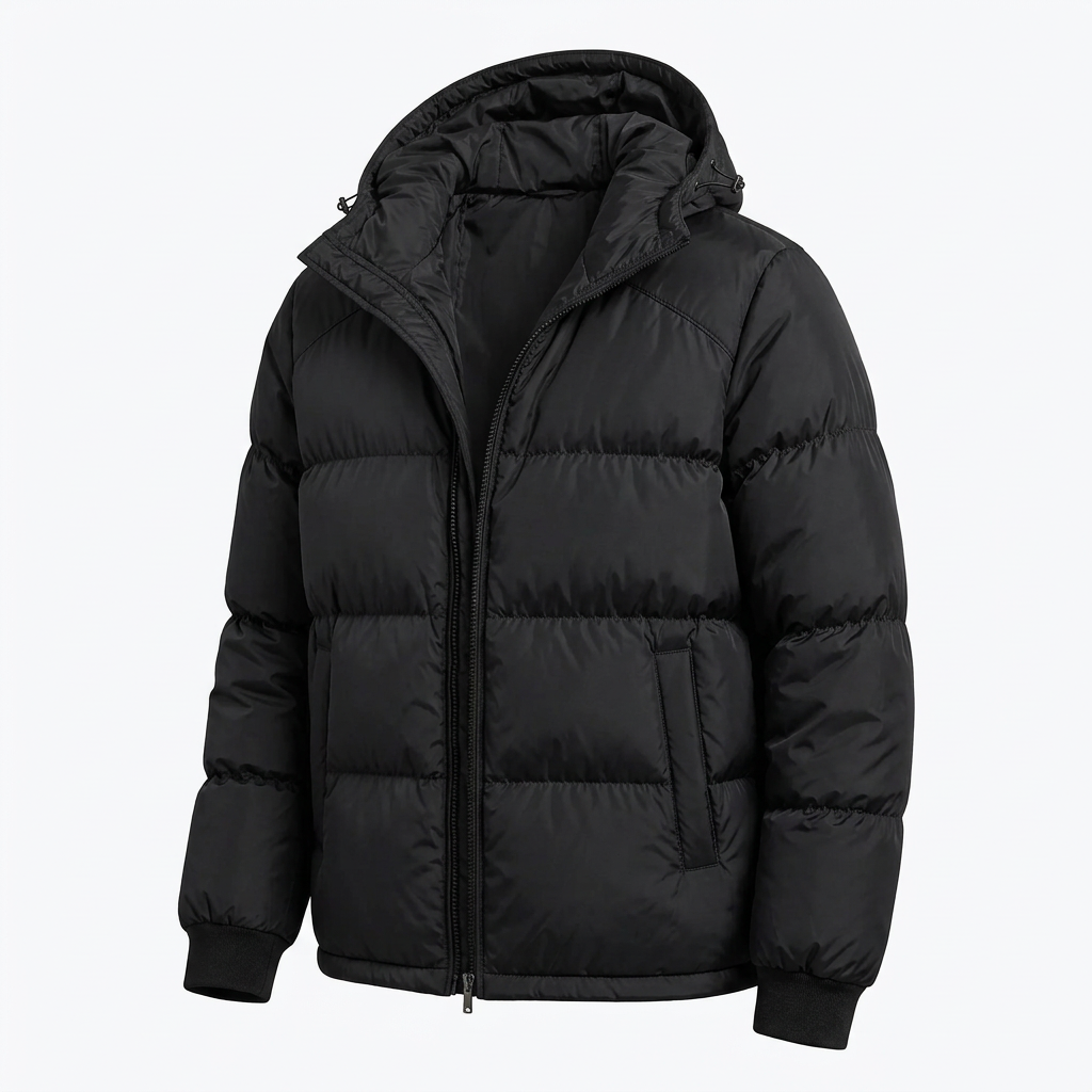Men’s Hooded Puffer Jacket - Front Zip