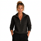 Women's Cashmere-Look Half-Zip Knitted Pullover Sweater with Long Sleeves