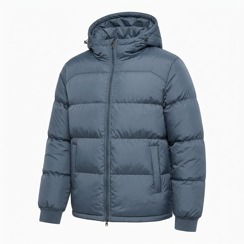 Men’s Hooded Puffer Jacket - Front Zip
