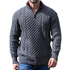 Men’s Half-Zip Jumper in Merino Wool with Aran Pattern for Warmth