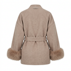 Women's Elegant Wrap Style Faux Fur Cuff Coat