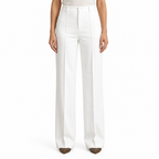 White trousers on model, waist-to-shoes view