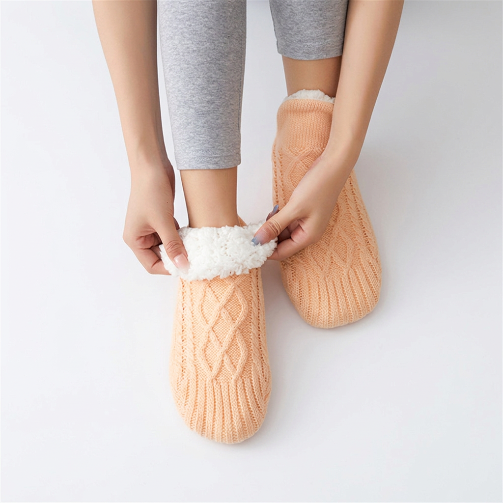 Women's Cable-Knit Slipper Socks Fleece-Lined Non-Slip