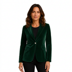 Green velvet blazer on white background