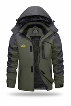 Men's hooded winter fleece lined jacket on a white background