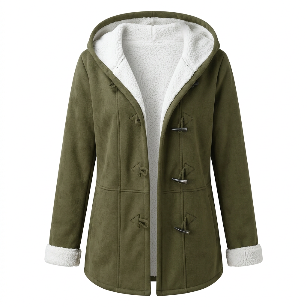 Women's Sherpa Lined Hooded Jacket with Toggle Closure for Warmth