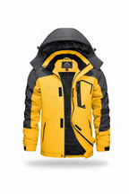 Men's hooded winter fleece lined jacket on a white background