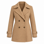 Women's Short Tailored Pea Coat - Double-Breasted, Wrinkle-Resistant