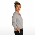 Women's Cashmere-Look Half-Zip Knitted Pullover Sweater with Long Sleeves